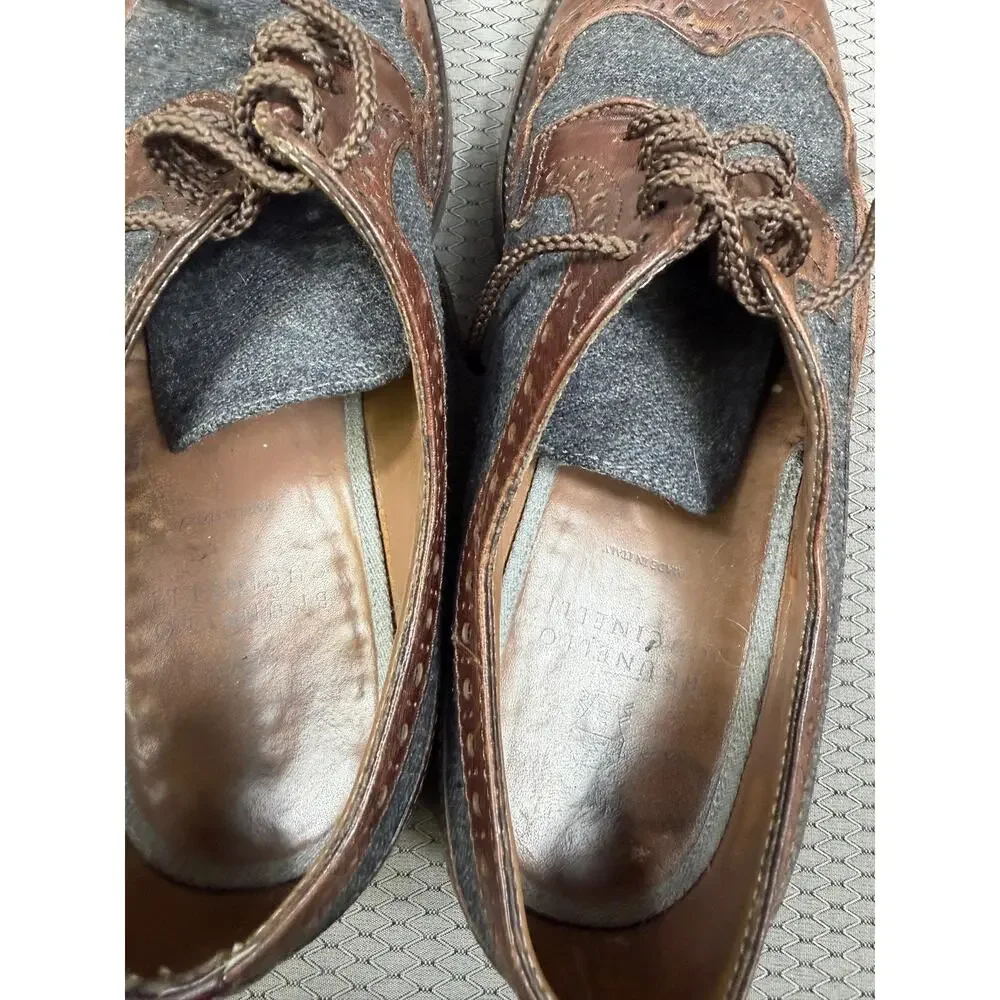 Brunello Cucinelli Shoes Mens Size 9 Brown Leather Wingtip Brogue Oxford Italy